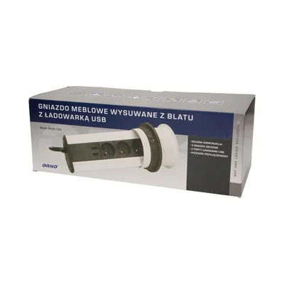 Furniture socket 3x2P+Z, 2xUSB, retractable from the top 10cm, with a lock and 1.8m cable, INOX