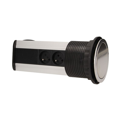 Furniture socket 3x2P+Z extendable from the top 10cm, with a lock and 1.8m cable, INOX