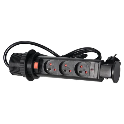 Furniture socket Ø6cm, extendable from the countertop, with lock and 1.8m cable, 3x2P+Z, black