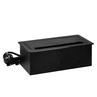 Furniture socket recessed into the countertop with a flat milled edge, anti-dust brush and 1.5 m cable, 2x2P+Z (French), 2xUSB (type A+C; 3.6A), 2xNET, black