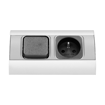 Furniture socket with switch, 1x230V aluminum silver