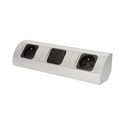 Furniture socket with switch, 2x230V aluminum silver