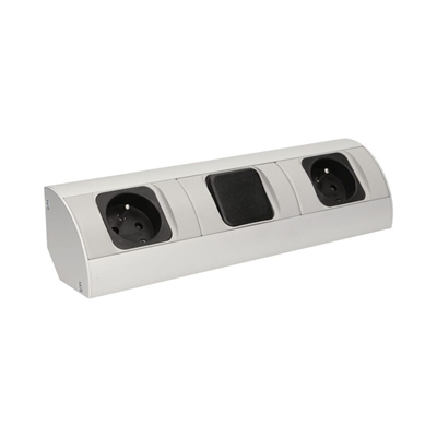 Furniture socket with switch, 2x230V aluminum silver