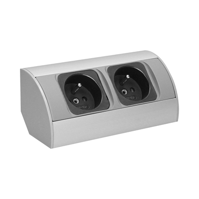 Furniture socket without switch, with grounding 2x230V, aluminum grey