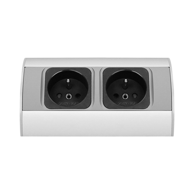 Furniture socket without switch, with grounding 2x230V, aluminum grey