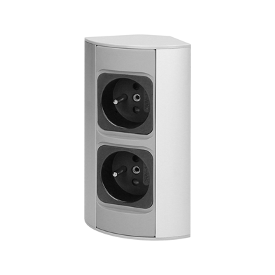 Furniture socket without switch, with grounding 2x230V, aluminum grey