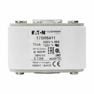 Fusible à action rapide 170M6411, 700 A, 690 V CA, calibre 3, aR, IEC, UL, simple section