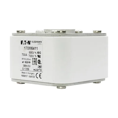 Fusible à action rapide 170M6411, 700 A, 690 V CA, calibre 3, aR, IEC, UL, simple section