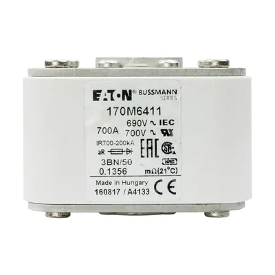 Fusible à action rapide 170M6411, 700 A, 690 V CA, calibre 3, aR, IEC, UL, simple section