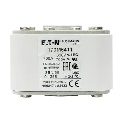 Fusible à action rapide 170M6411, 700 A, 690 V CA, calibre 3, aR, IEC, UL, simple section