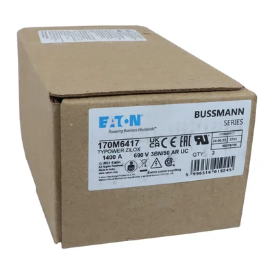 Fusible à action rapide 170M6417, 1400 A, 690 V CA, calibre 3, aR, IEC, UL, simple section