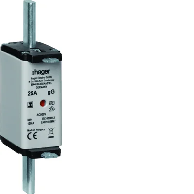 Fusible de cuchilla NH1C gG con indicador central, mango aislado, 25 A 500 V