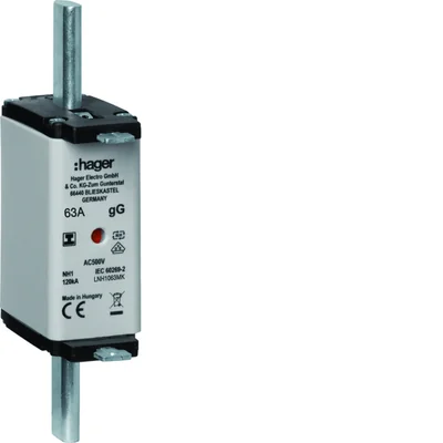 Fusible de cuchilla NH1C gG con indicador central, mango aislado, 63 A 500 V