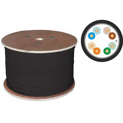 F/UTP-Kabel Kat. 5e, Datenkommunikation, PE-Außenkabel, trocken, FCA 4x2x24 AWG, 1 Gbit/s, schwarz, 500 m – ALANTEC