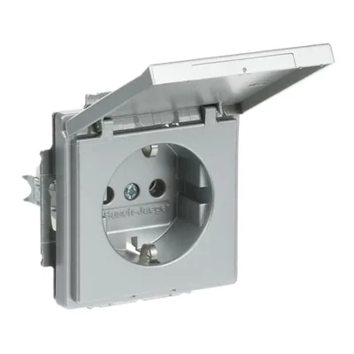 FUTURE SCHUKO socket with a flap Locking the flap in the open position aluminum silver