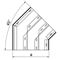 Galvanized 45 degree three-way elbow, width 350mm, height 28mm