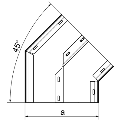 Galvanized double track elbow 45 degrees width 250mm height 28mm