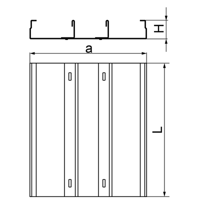 Galvanized three-track channel, width 350mm, length 2m, height 28mm