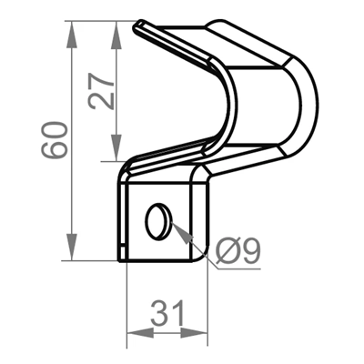 Gancio per trave a I, lunghezza 60 mm