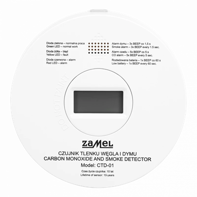 GARDI carbon monoxide and smoke sensor with built-in battery 85dB IP20 white CTD-01