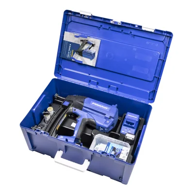 Gas nailer - set includes nails for concrete and steel, tape, plastic case