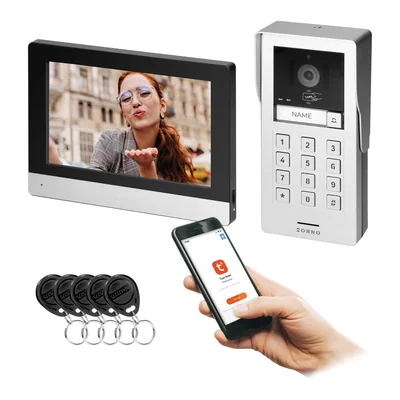 GAYD, video intercom set, handsetless, 8 LCD touchscreen monitor, Wi-Fi + APP for phone, with memory card slot, with Full HD 2MP camera, with 125kHz proximity card and key fob reader, encryptor
