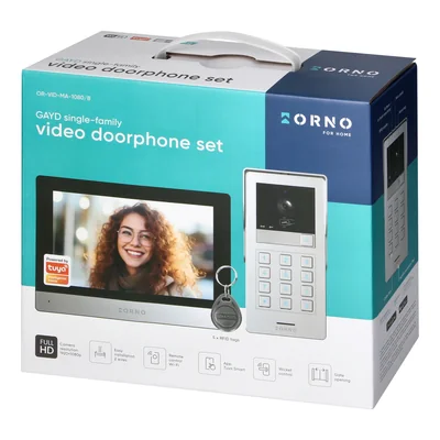 GAYD, video intercom set, handsetless, 8 LCD touchscreen monitor, Wi-Fi + APP for phone, with memory card slot, with Full HD 2MP camera, with 125kHz proximity card and key fob reader, encryptor