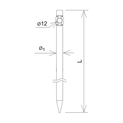 Gehämmerter Griff für Saiten L=35 cm, geschmiedet, glatt, feuerverzinkt