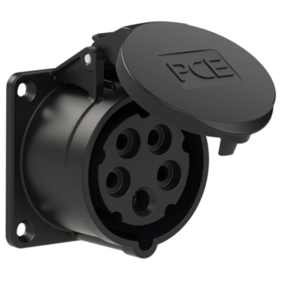 Gerade Einbausteckdose 16A 3P+Z+N 400V 50/60Hz 4h IP44, Flansch 70X70, Bolzenabstand 56X56, Serie MIDNIGHT