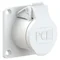 Gerade Einbausteckdose 32A 2P 24/42V DC 10h IP44/54 (Flansch 70X70, Lochabstand 56X56), vernickelte Kontakte