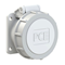 Gerade Einbausteckdose 32A 2P 24/42V DC 10h IP66/67 (54X60 Flansch, 44X44 Lochabstand), vernickelte Kontakte