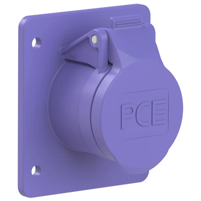 Gerade Einbausteckdose 32A 2P 24V 50/60Hz IP44/54 (Flansch 75X85, Lochabstand 60X60), vernickelte Kontakte