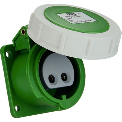 Gerade Einbausteckdose 32A 2P 42V 50/60Hz 12h IP44/54 (54X60 Flansch, 44X44 Lochabstand), vernickelte Kontakte