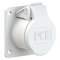 Gerade Einbausteckdose 32A 2P 42V 50/60Hz 12h IP44/54 (60X70 Flansch, 47X53 Lochabstand), vernickelte Kontakte