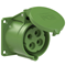 Gerade Einbausteckdose 32A 2P+E >50-500V 100-300Hz 10h IP44, Flansch 70X70, Schraubenabstand 56X56