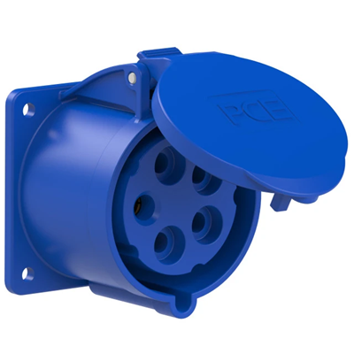 Gerade Einbausteckdose 32A 3P+Z+N 230V 50/60Hz 9h IP44, Flansch 75X75, Bolzenabstand 60X60