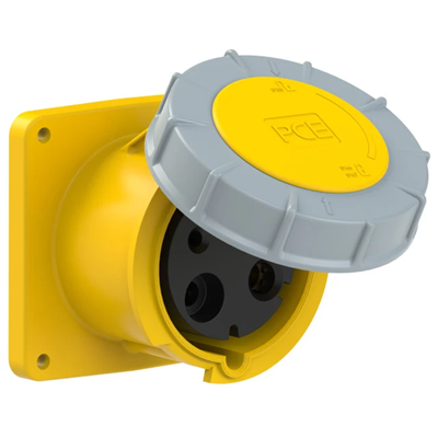 Gerade Einbausteckdose POWER TWIST 125A 2P+E 110V 50/60Hz 4h IP66/67, Flansch 120X120, Bolzenabstand 100X100