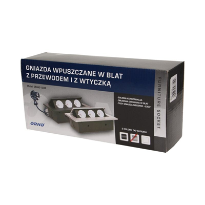 Gniazda wpuszczane w blat 3x230VAC gruby rant 1,5m srebrny