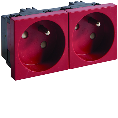 Gniazdo 2P+Z 33° 2-krotne 45x45mm bezhalogenowe czerwone