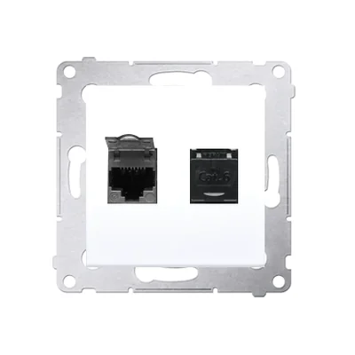 Gniazdo komputerowe podwójne RJ45 kategoria 6 z przesłoną przeciwkurzową (moduł) białe