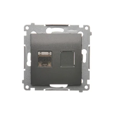 Gniazdo komputerowe pojedyncze RJ45 kategoria 6 ekranowane z przesłoną przeciwkurzową (moduł) antracyt (metalik)