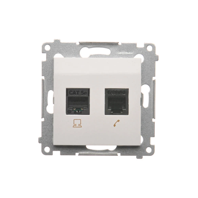 Gniazdo komputerowe RJ45 kat. 5e + RJ12 (moduł) białe