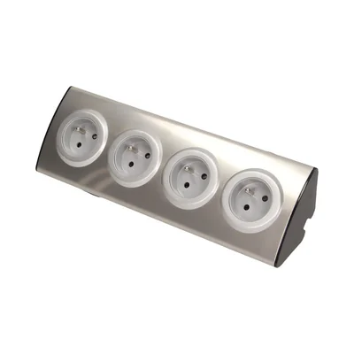 Gniazdo meblowe kuchenne z przesłonami torów prądowych 4x230V INOX