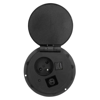 Gniazdo meblowe wpuszczane w blat z ładowarką indukcyjną, ładowarką USB, 1G/U czarne