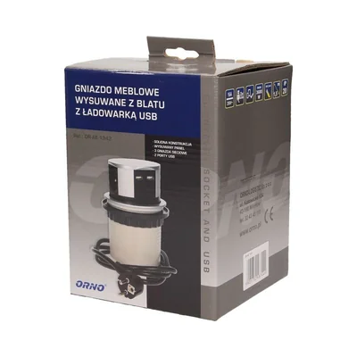 Gniazdo okrągłe wysuwane z blatu 3x250V AC z przewodem 1,5m i ładowarką USB srebrny