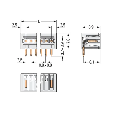 Gniazdo pinowe rastrowe 2,5mm 10-torowe