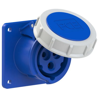 Gniazdo tablicowe proste 16A 2P+Z 230V 50/60Hz 6h IP67, kołnierz 75X75, rozstaw śrub 60X60, styki niklowane