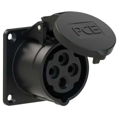 Gniazdo tablicowe proste 16A 3P+Z 400V 50/60Hz 6h IP44,  kołnierz 70X70, rozstaw śrub 56X56, seria MIDNIGHT
