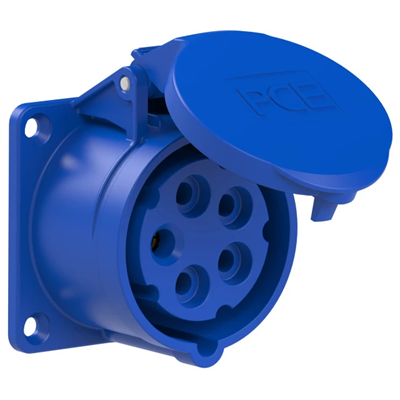Gniazdo tablicowe proste 16A 3P+Z+N 230V 50/60Hz 9h IP44,  kołnierz 70X70, rozstaw śrub 56X56