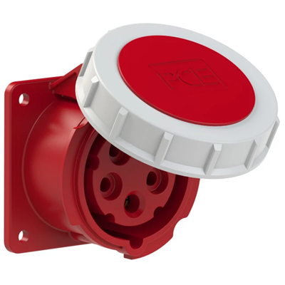 Gniazdo tablicowe proste 16A 3P+Z+N 400V 50/60Hz 4h IP67,  kołnierz 75X75, rozstaw śrub 60X60, styki niklowane